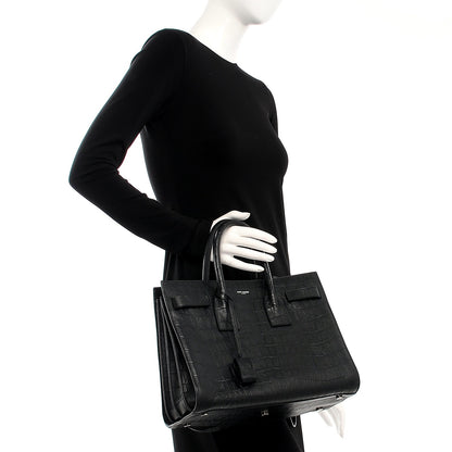 Saint Laurent Calfskin Crocodile Embossed Small Sac de Jour Black 3 of 13