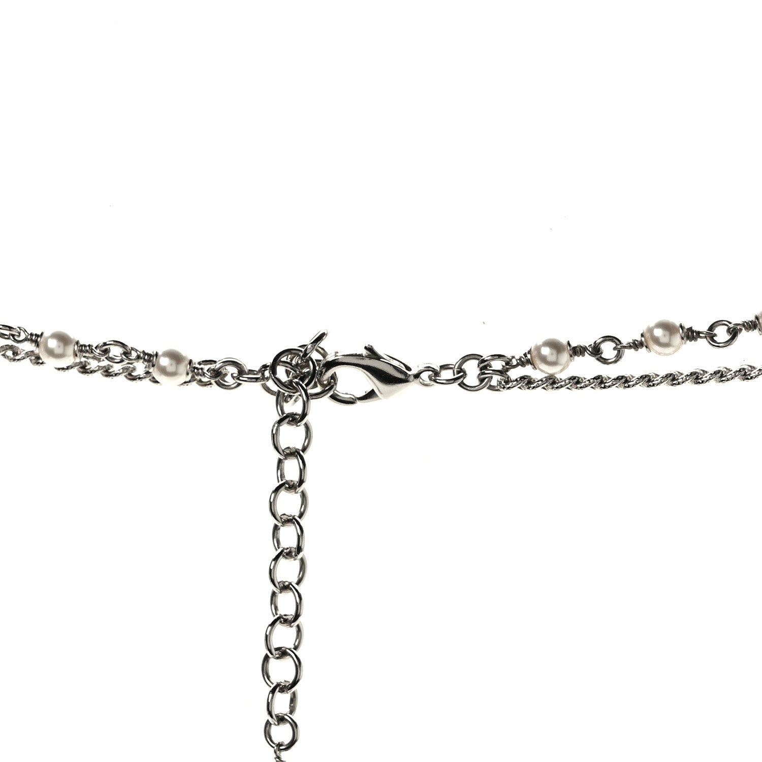 Chanel Pearl Crystal Strand CC Long Necklace Silver 4 of 6