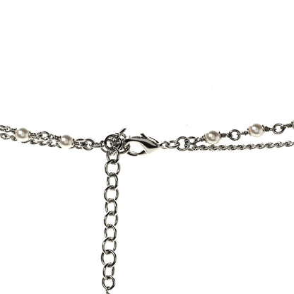 Chanel Pearl Crystal Strand CC Long Necklace Silver 4 of 6