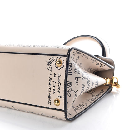 Dolce & Gabbana Calfskin Graffiti Printed Welcome Satchel White Black 7 of 13