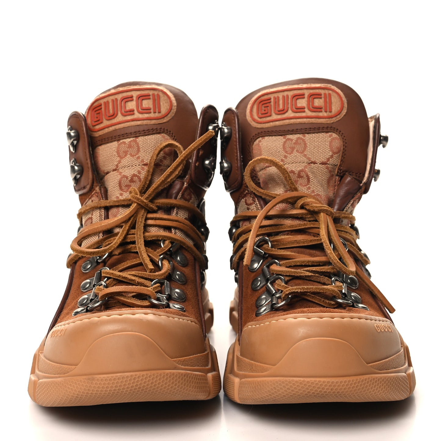 X SEGA Suede Calfskin GG Monogram Womens Flashtrek High-Top Sneakers 36 New Cuir Beige Ruggine