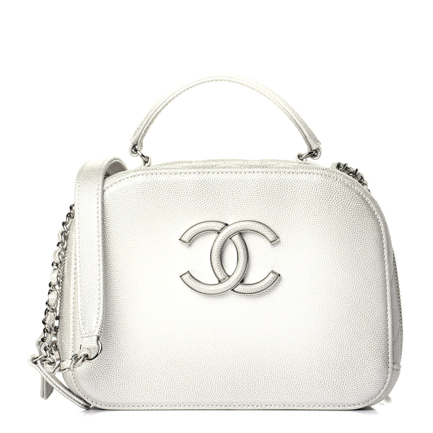 Metallic Caviar Small Coco Curve Vanity Bag Silver