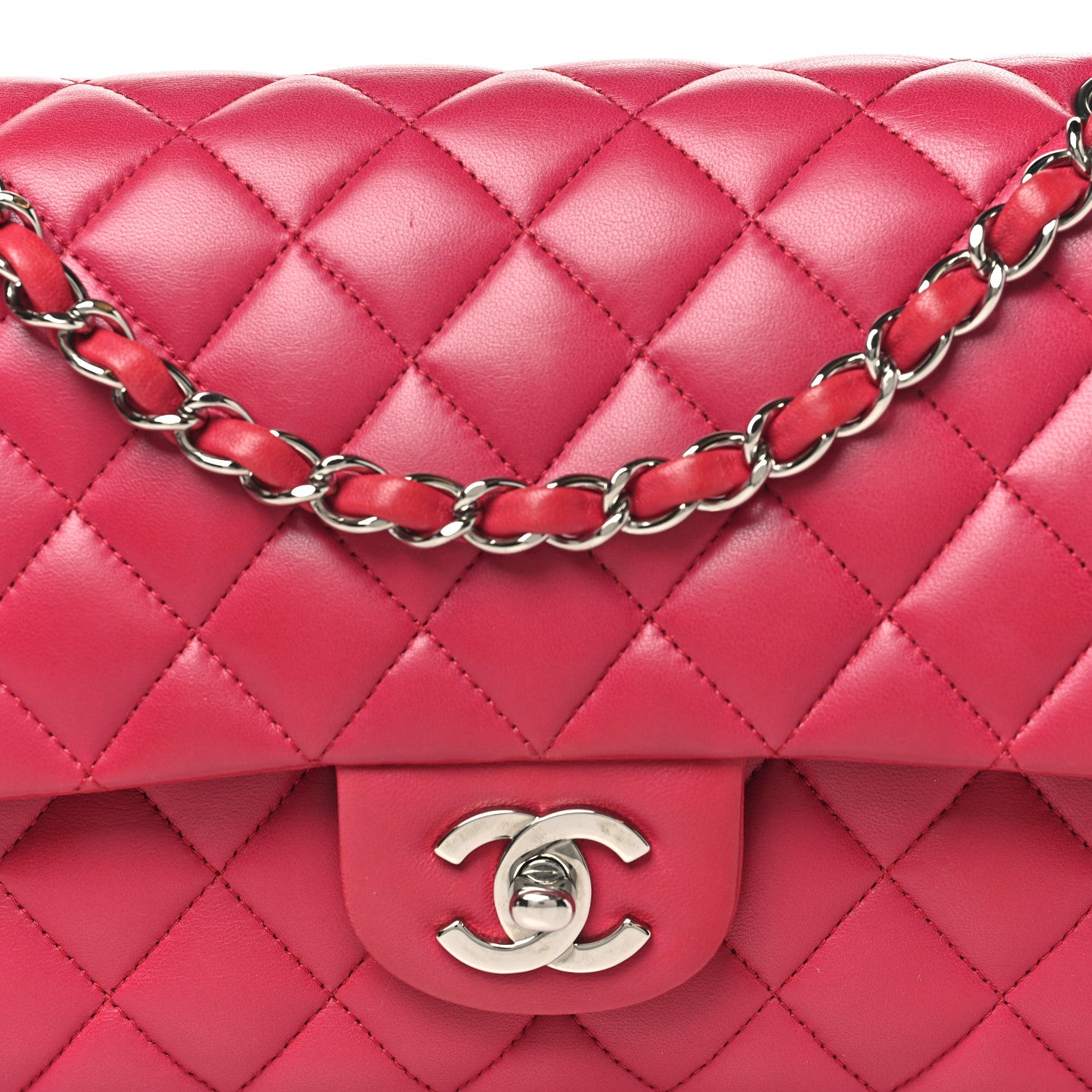 Chanel Lambskin Quilted Medium Double Flap Dark Pink 8 of 10