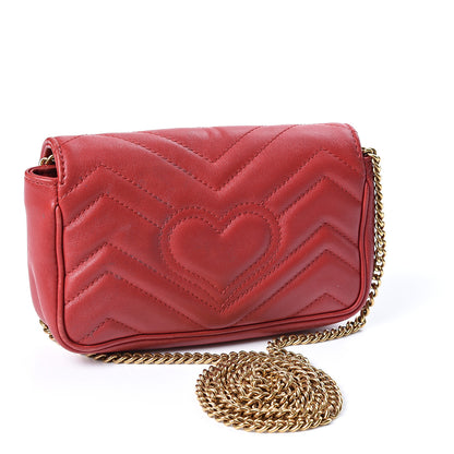 Gucci Calfskin Matelasse Super Mini GG Marmont Shoulder Bag Hibiscus Red 2 of 12