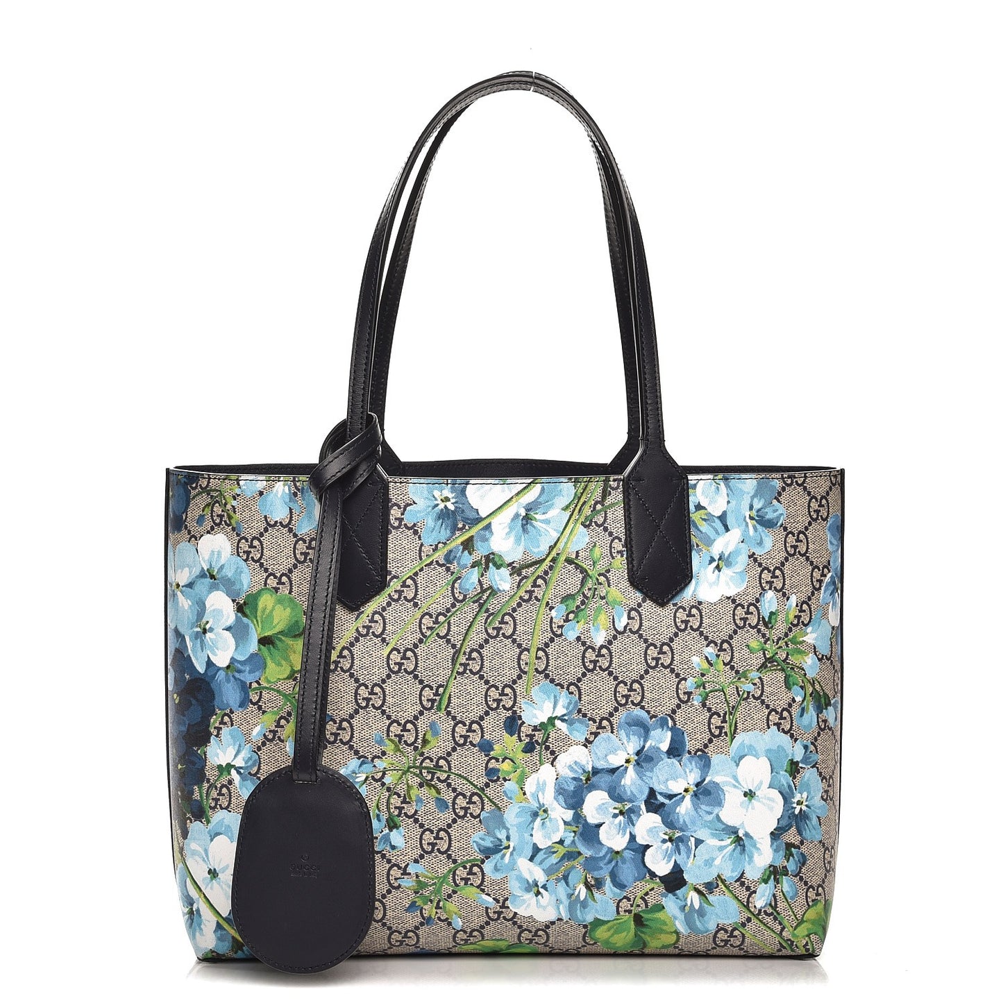 GG Supreme Monogram Blooms Small Reversible Tote Beige Blue Navy