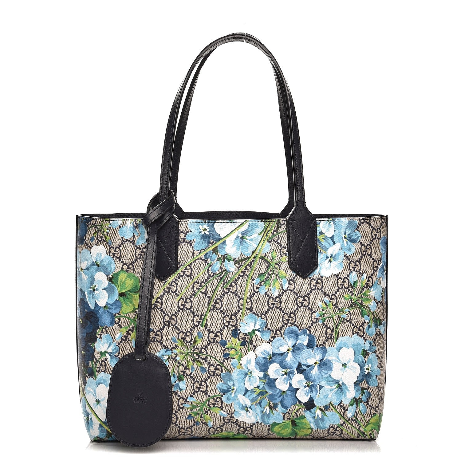 Gucci GG Supreme Monogram Blooms Small Reversible Tote Beige Blue Navy 1 of 16
