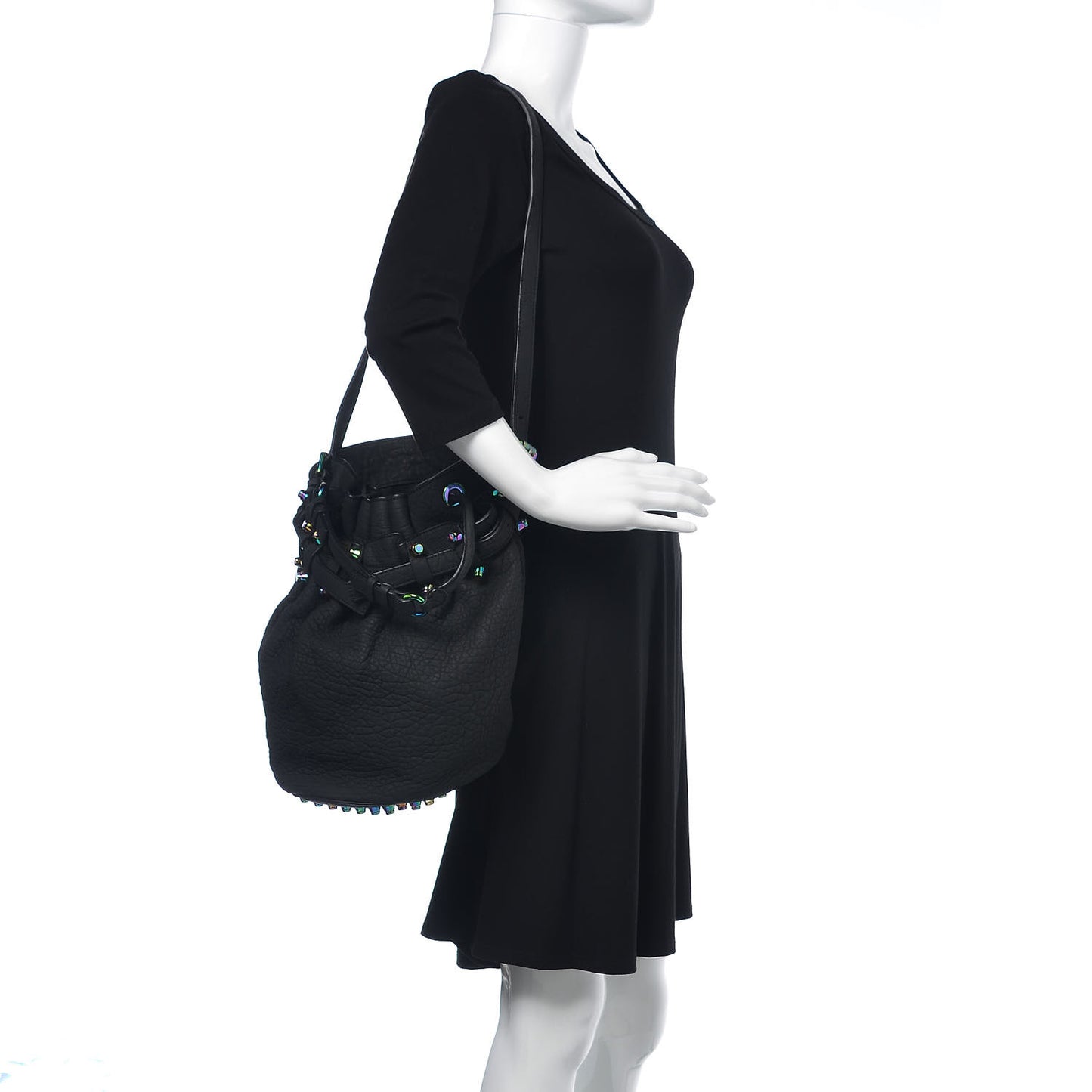 Pebbled Lambskin Diego Bucket Black Iridescent Hardware