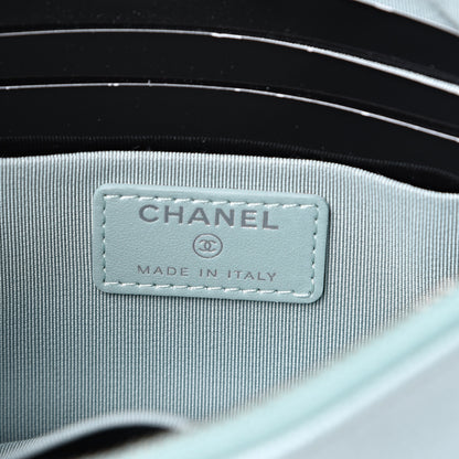 Chanel Metallic Caviar Chevron Quilted Mademoiselle Vintage Zip Pouch Light Blue 5 of 7