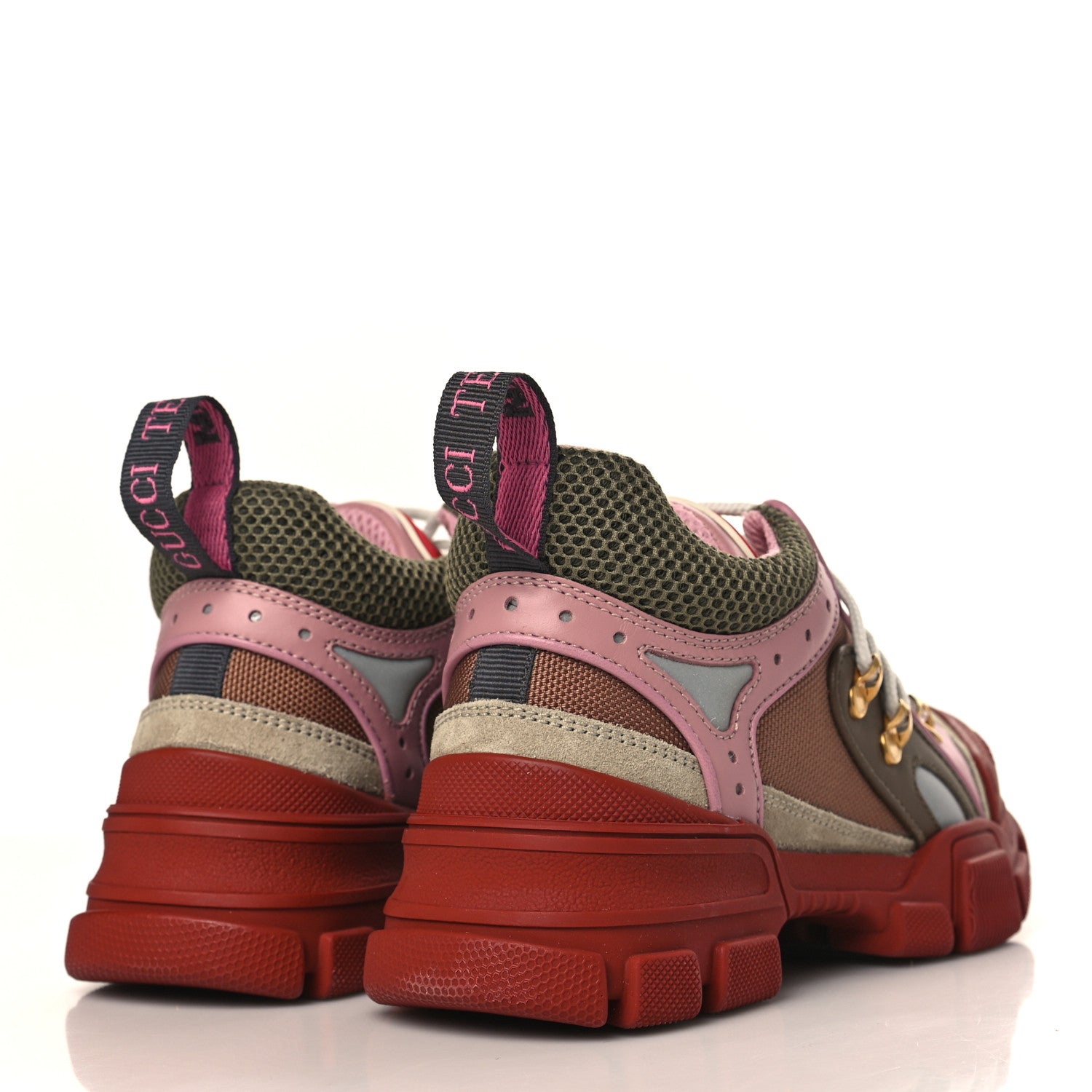 Gucci X SEGA Mesh Canvas Calfskin Womens Flashtrek Sneakers 35 Military Oatmeal Carmine Rose Ardesia 4 of 8