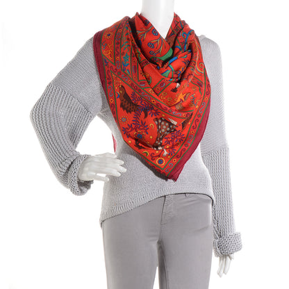 Hermes Cashmere Silk Peuple Du Vent Shawl 140 Rouge Vert Bordeaux 2 of 7