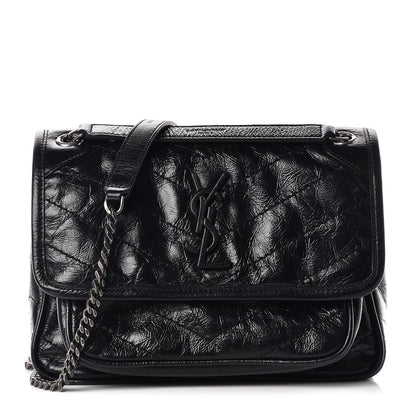Saint Laurent Crinkled Calfskin Matelasse Monogram Baby Niki Chain Satchel Black 1 of 9