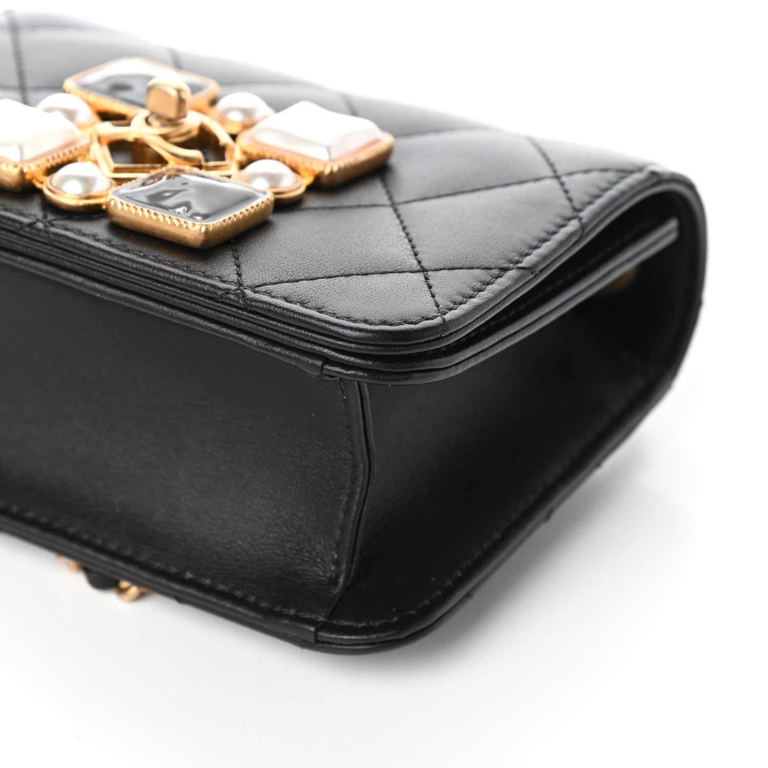 Chanel Calfskin Quilted Crystal Pearl Mini Flap Bag Black 9 of 10