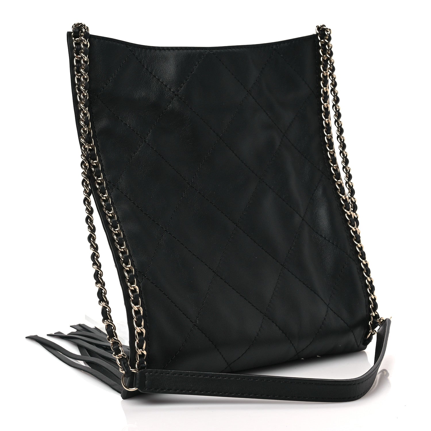 Chanel Calfskin Quilted Fringe Small Shopping Bag Black 4 of 9