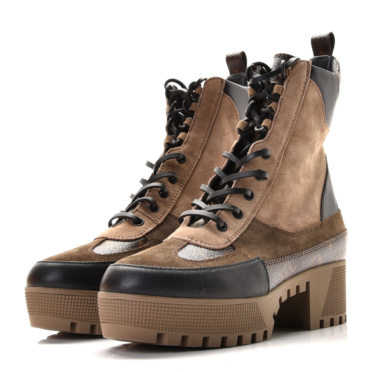 Suede Calfskin Monogram Laureate Platform Desert Boots 39 Beige