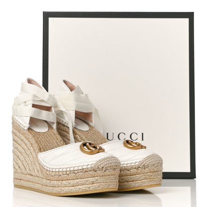 Gucci Nappa Matelasse GG Marmont Ankle Wrap Platform 35/120mm Espadrille Wedges 38.5 Great White 9 of 9
