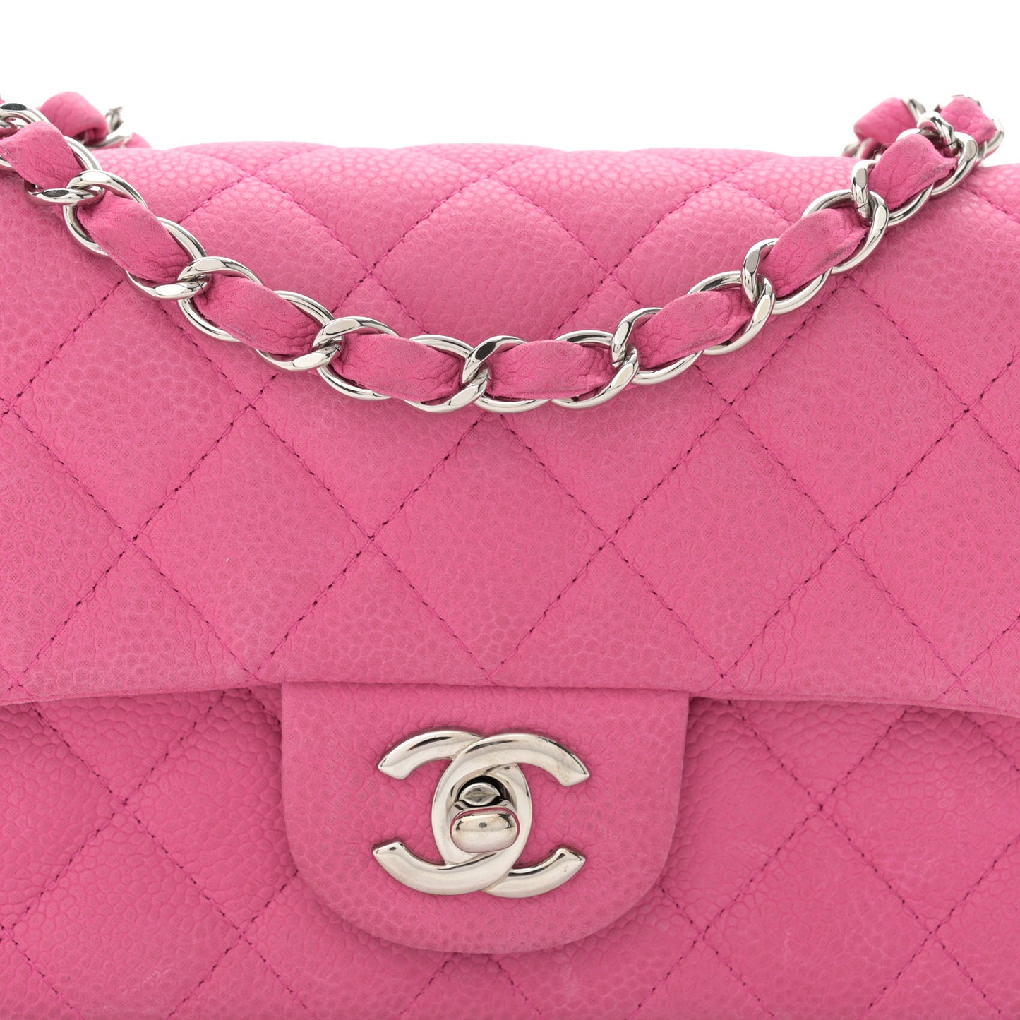Iridescent Caviar Quilted Mini Rectangular Flap Pink