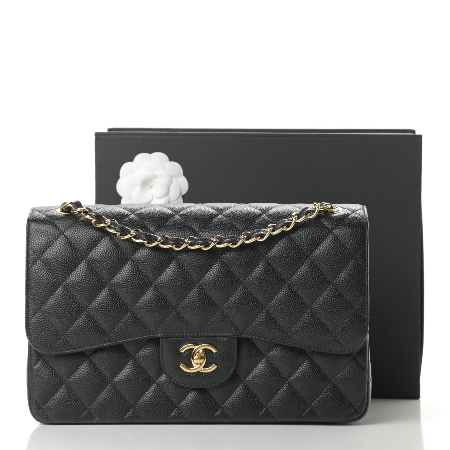 Caviar Quilted Jumbo Double Flap Black