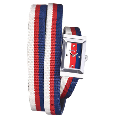Gucci Stainless Steel Nylon 14mm Web G-Frame Triple Wrap Quartz Watch Blue 1 of 8