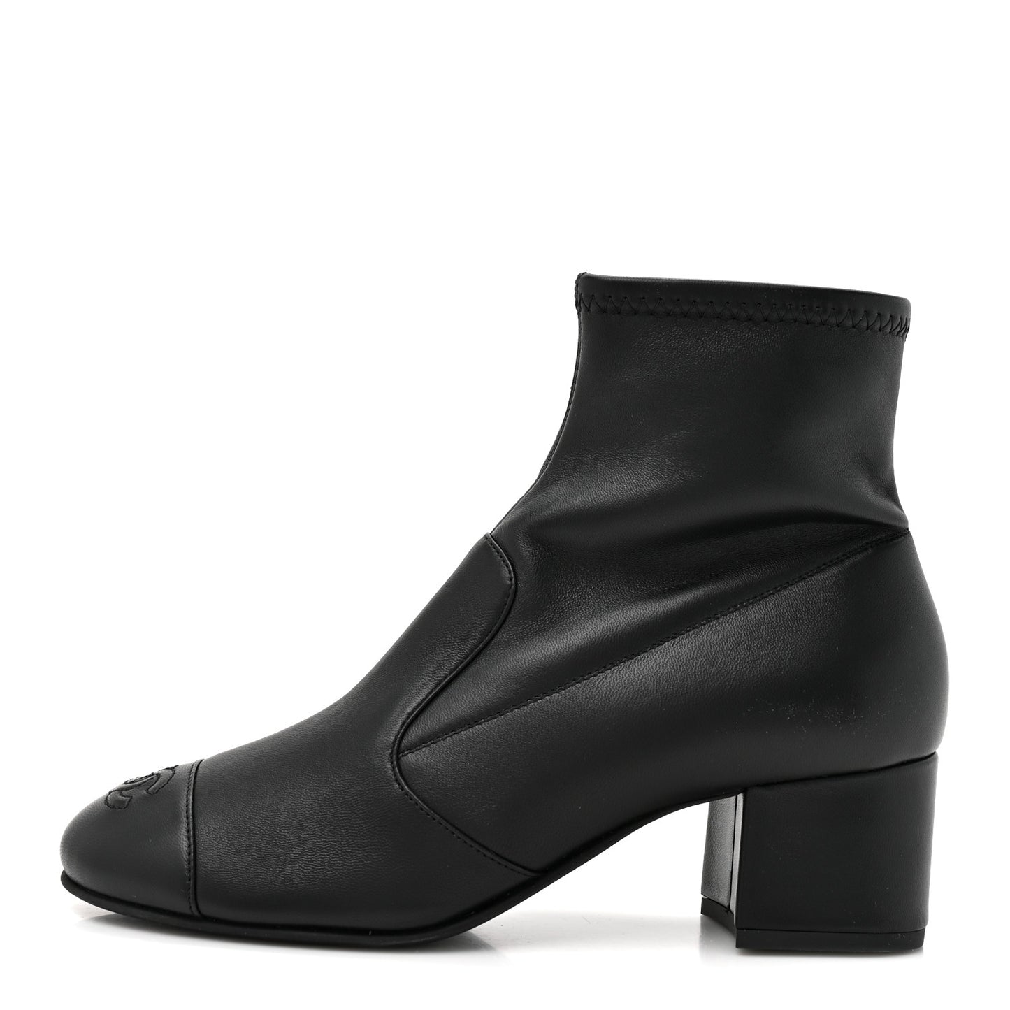 Stretch Lambskin Cap Toe CC Short Boots 38.5 Black