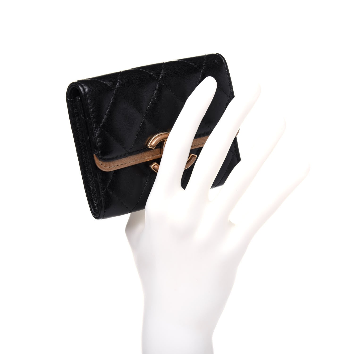 Chanel Lambskin Quilted CC Chic Flap Card Holder Black Gold 3 of 22