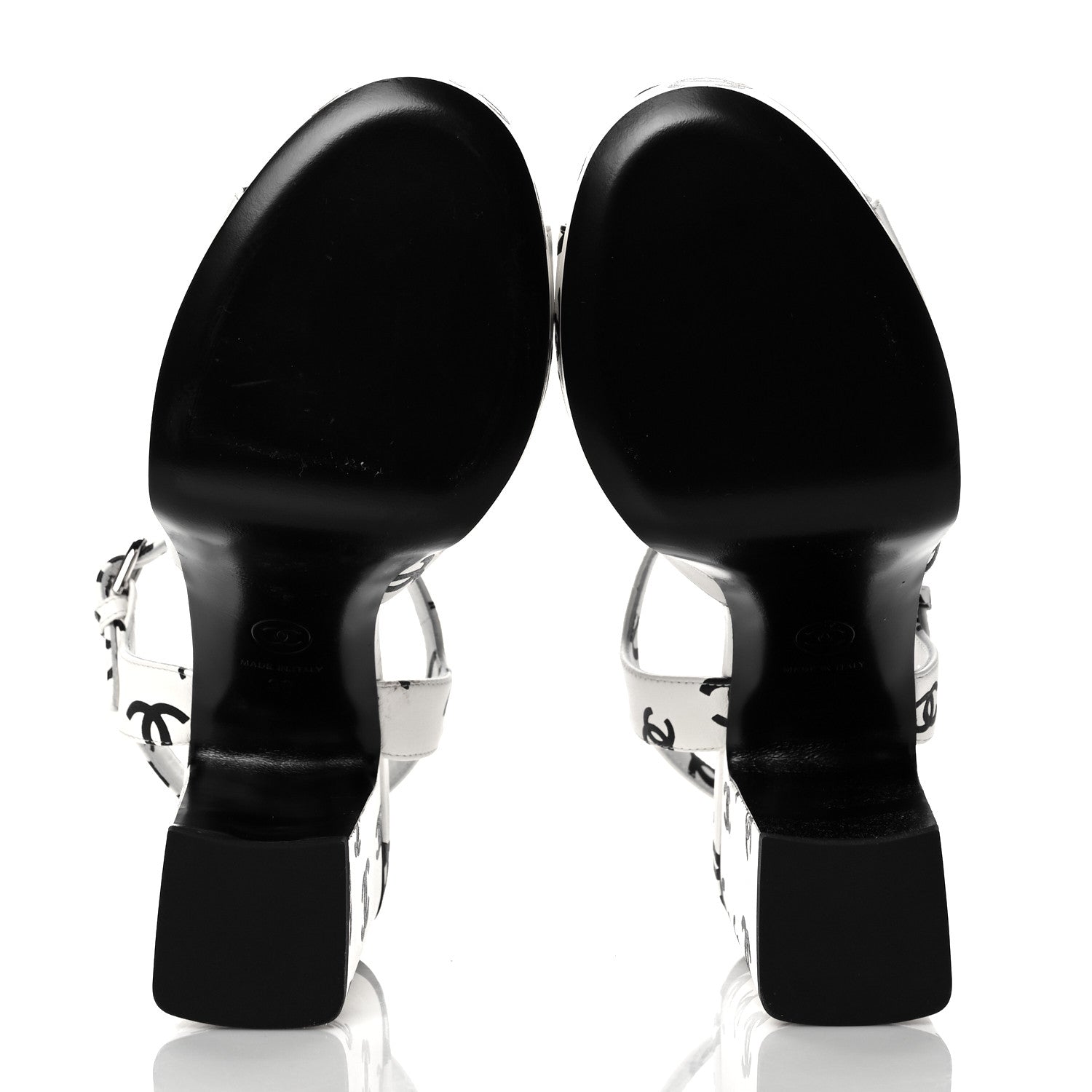 Chanel Printed Lambskin Coco Beach Platform Sandals 38 White Black 5 of 11