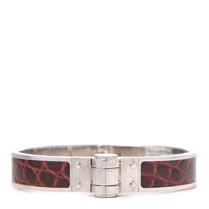 Hermes Shiny Alligator Charniere Cuir Narrow Hinged Bracelet M Bourgogne 1 of 5