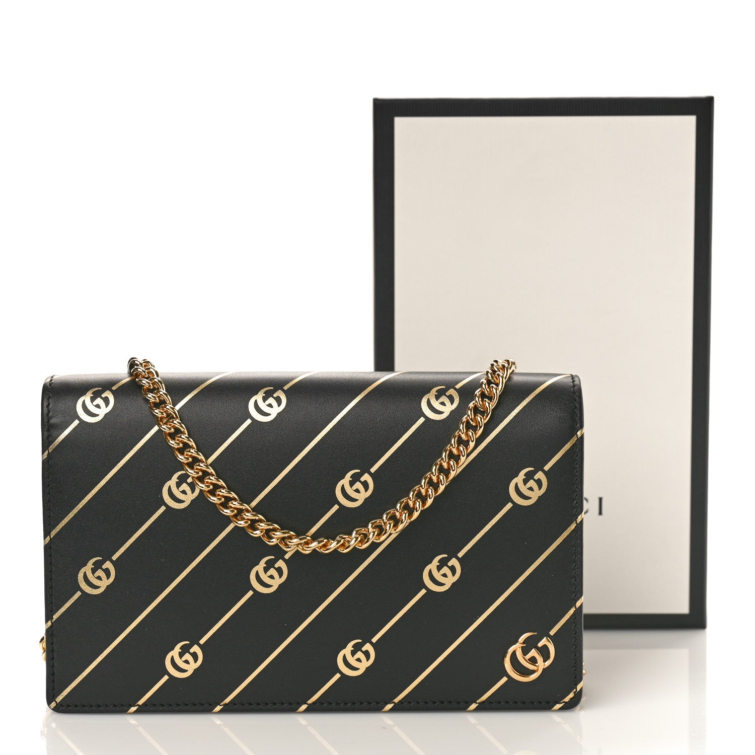 Gucci Calfskin Diagonal GG Mini Chain Wallet Black Gold 10 of 10