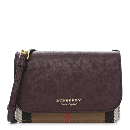 Burberry Grained Calfskin House Check Tartan Mix Hampshire Wallet On Chain Burgundy 1 of 9