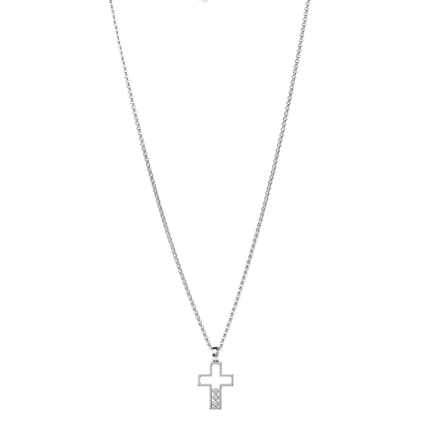 Chopard 18K White Gold 3 Happy Diamonds Cross Pendant Necklace 1 of 7