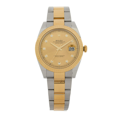 Rolex Stainless Steel 18K Yellow Gold Diamond 41mm Oyster Perpetual Datejust Watch Champagne 126333 1 of 4