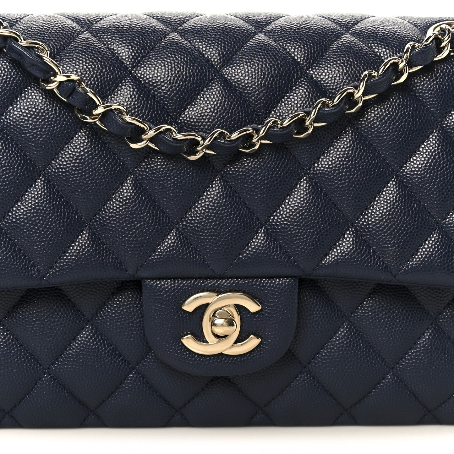 Caviar Quilted Medium Double Flap Navy Navy