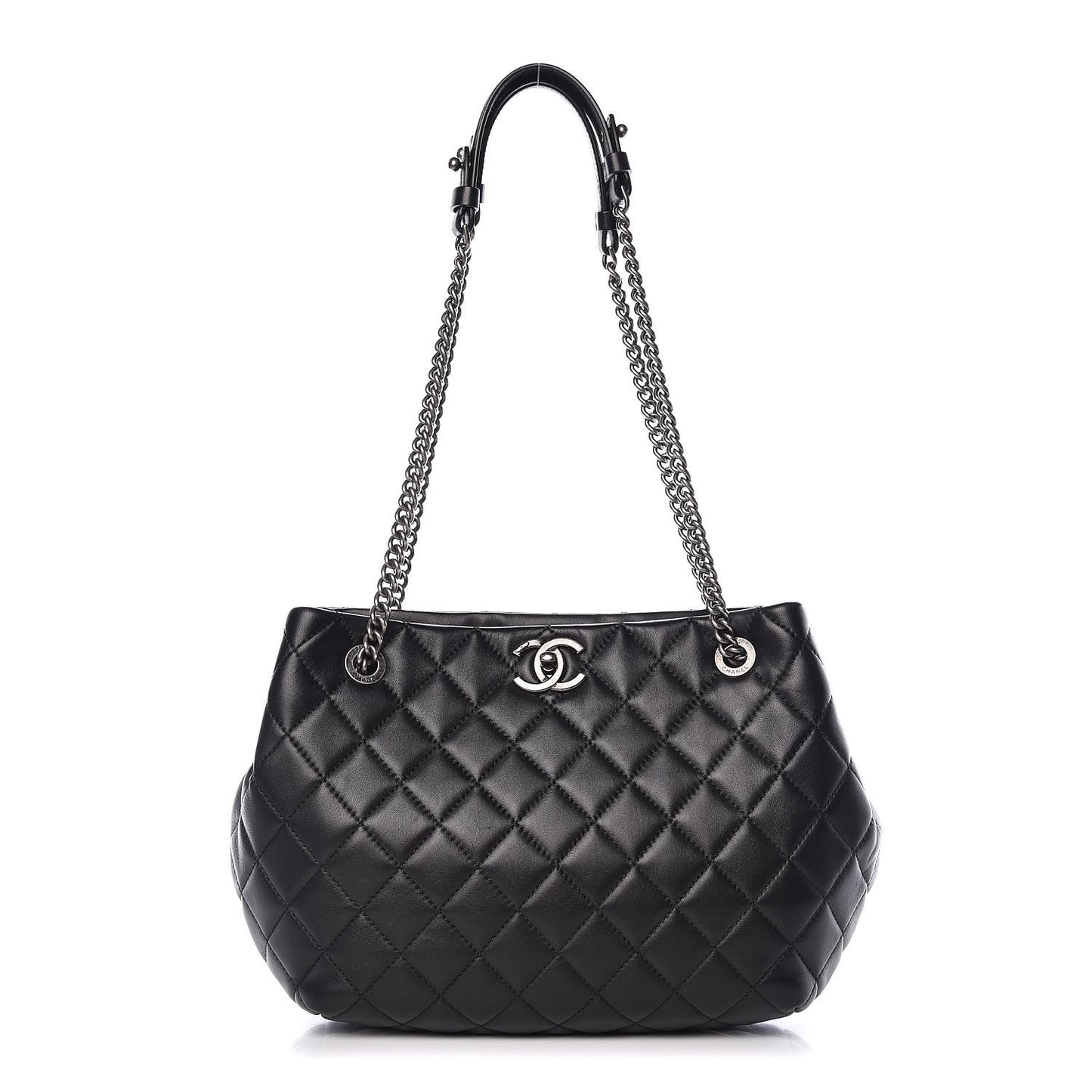 Lambskin Quilted Accordion Tote Black
