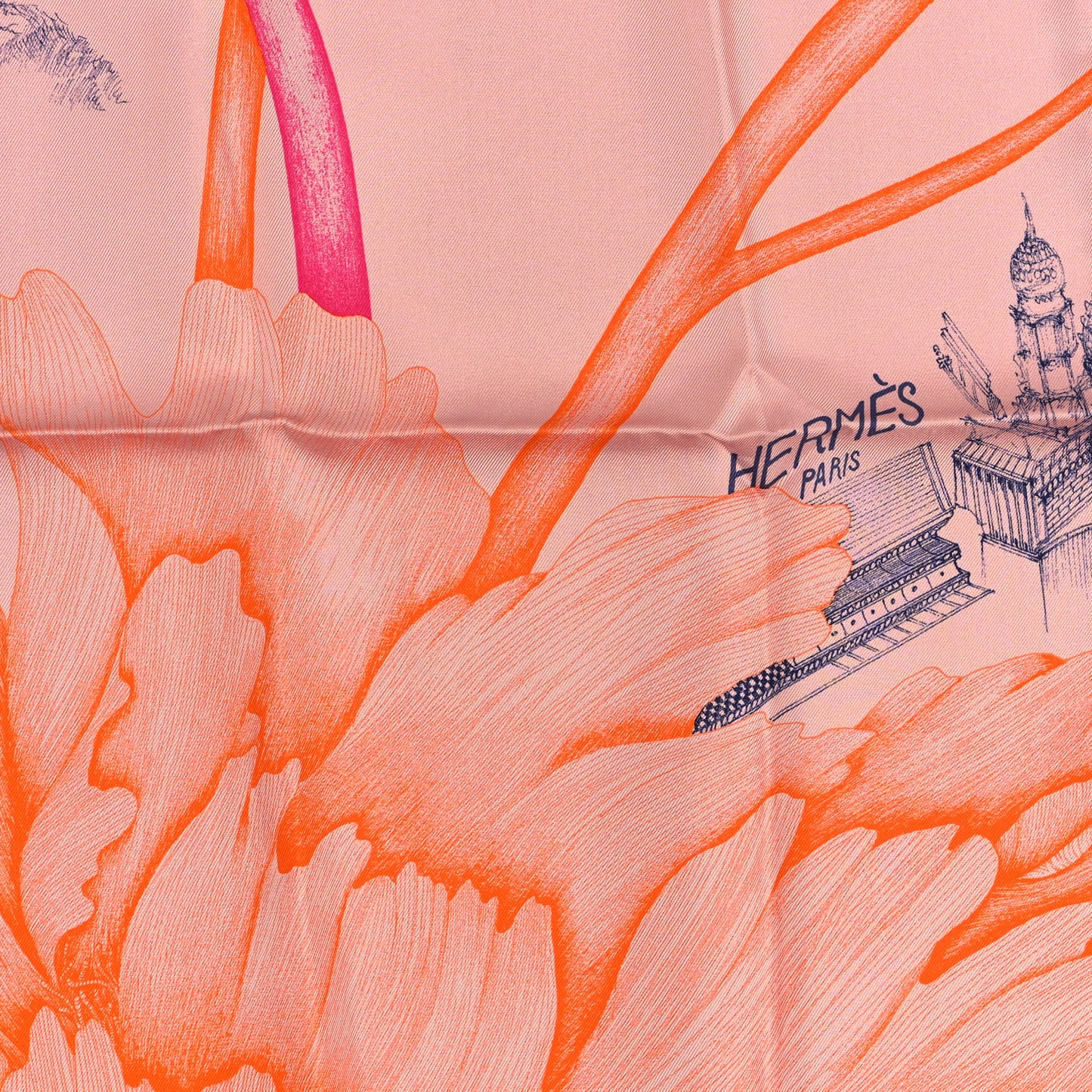 Silk A l'Ombre des Pivoines Scarf 90 Vieux Rose Encre