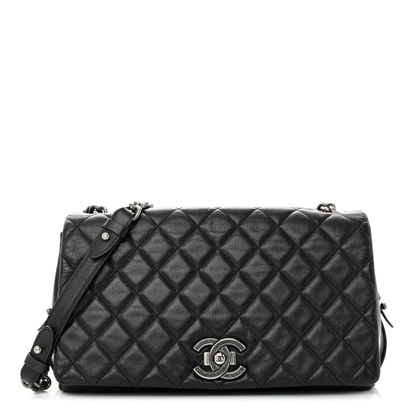 Goatskin Quilted Large City Rock Flap Black