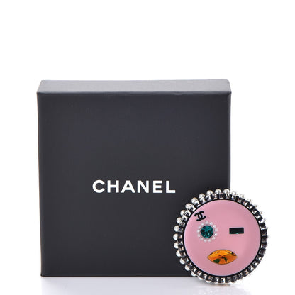 Chanel Metal Resin Pearl Emoji Brooch Silver Pink 5 of 5