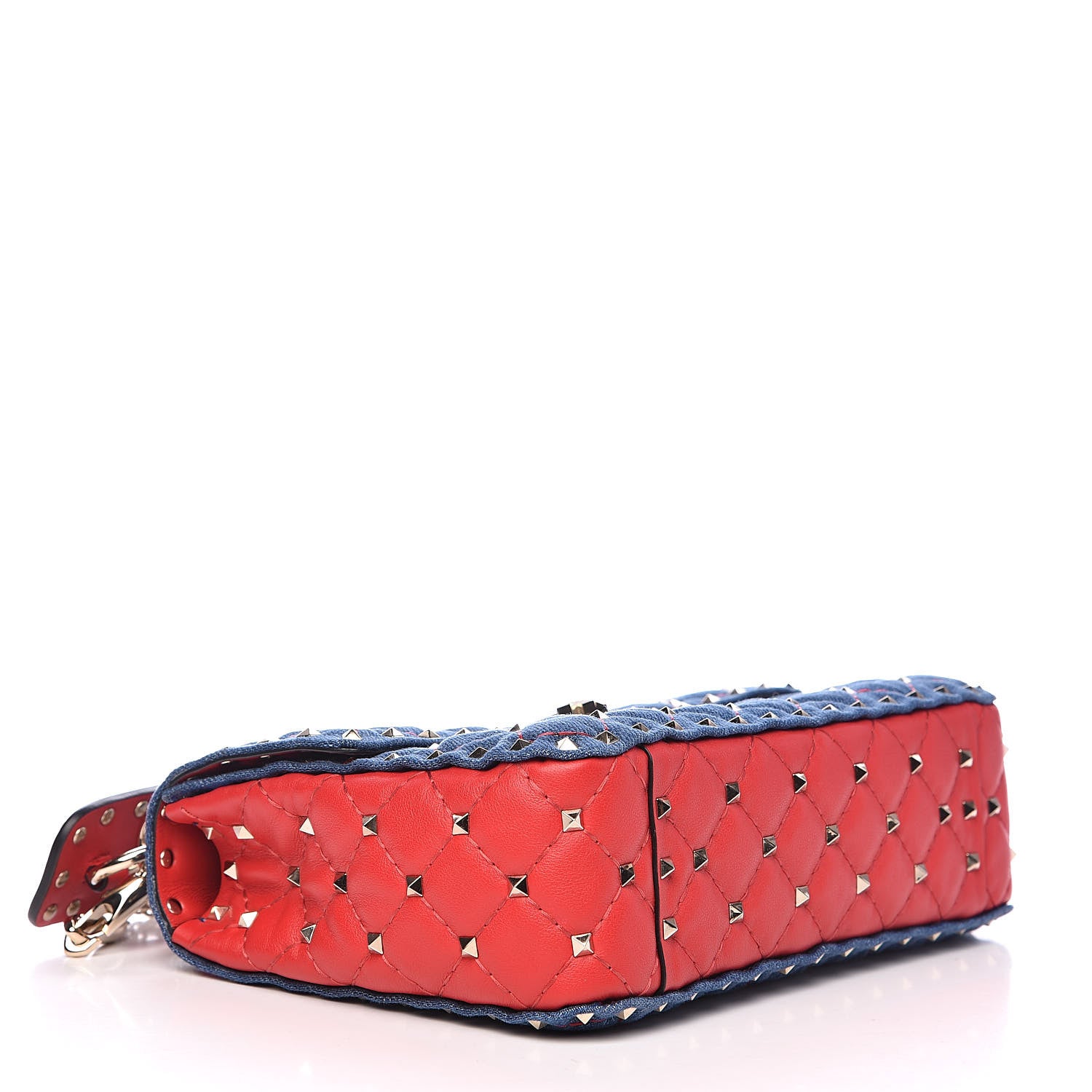 Valentino Garavani Denim Nappa Medium Rockstud Spike Shoulder Bag Denim Rouge 4 of 8