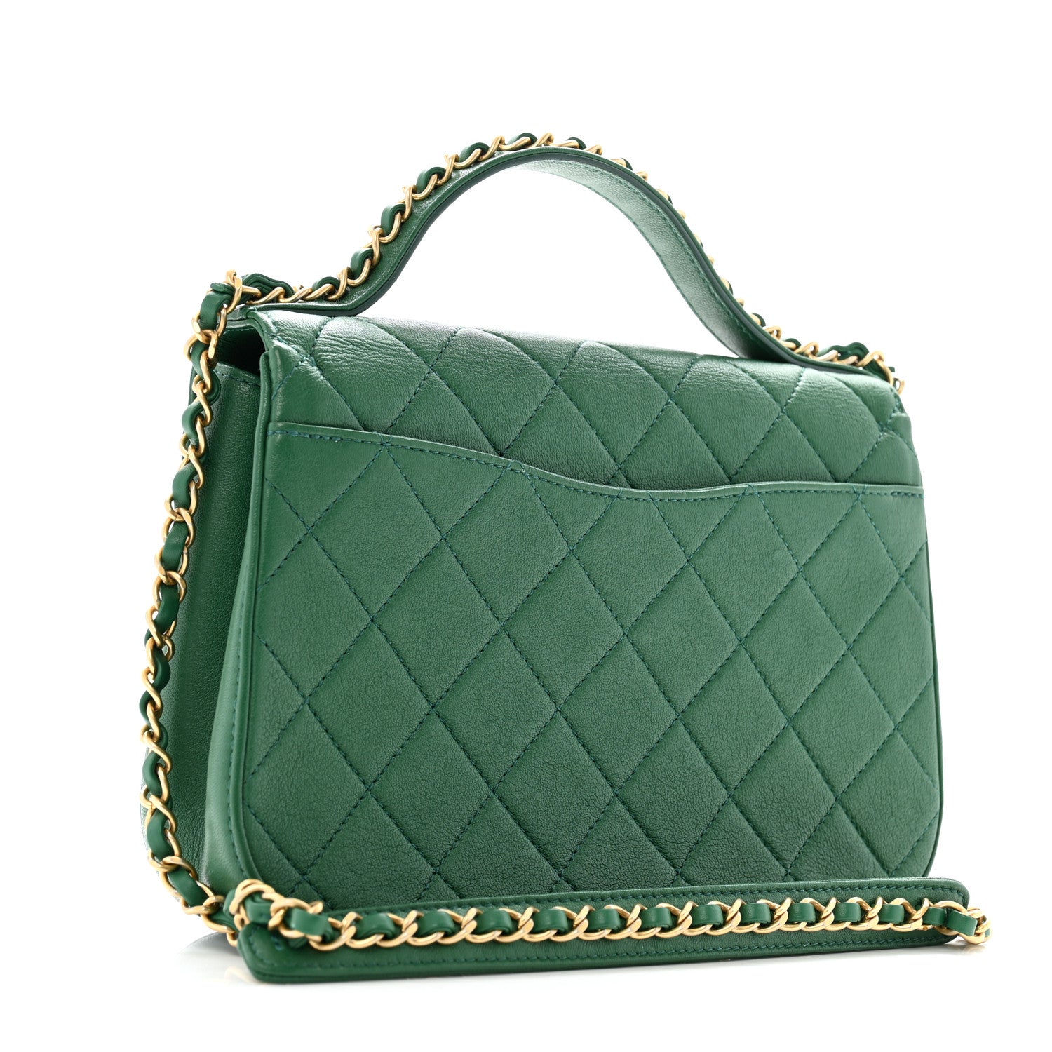 Chanel Lambskin Quilted Chain Infinity Top Handle Flap Green 3 of 13