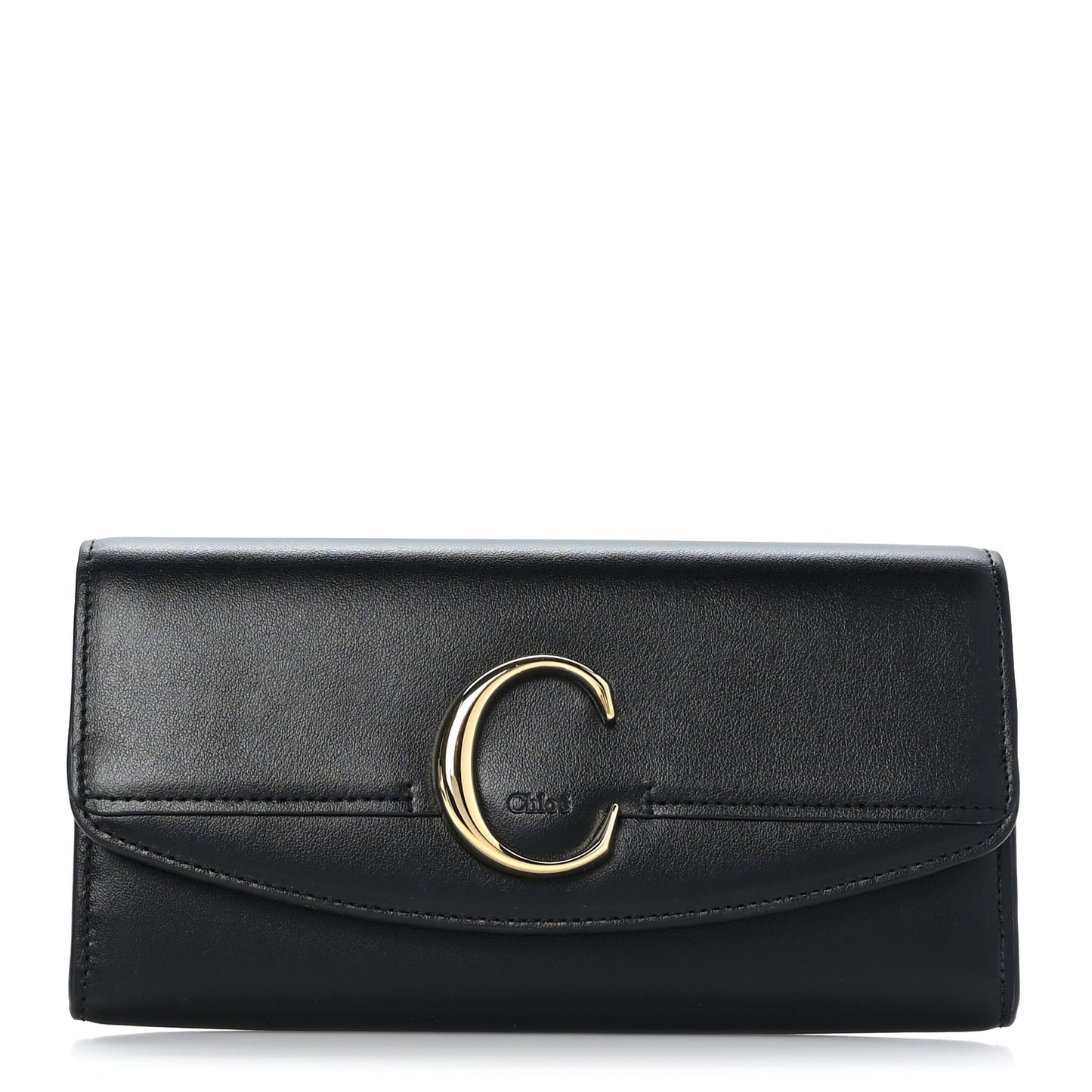Calfskin Long Flap C Wallet Black