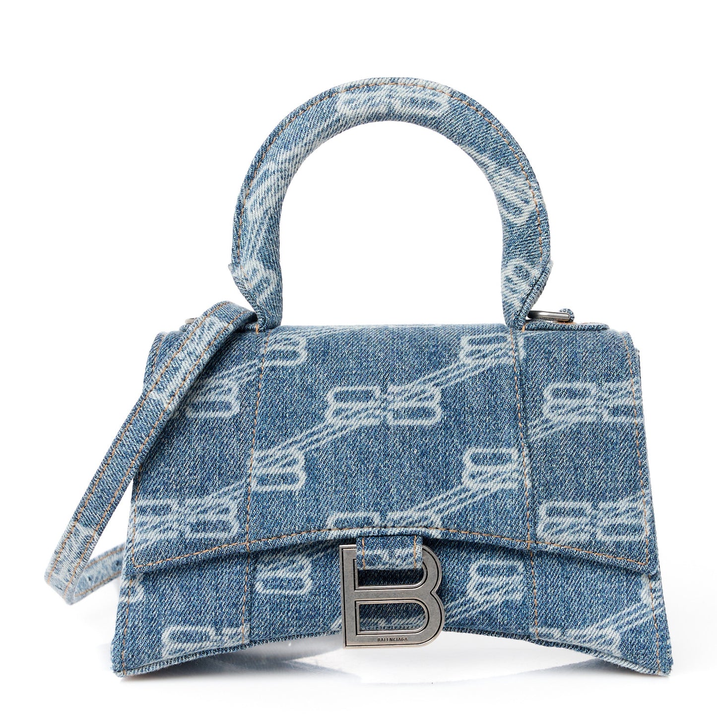 Denim BB Monogram Small Hourglass Top Handle Bag Blue