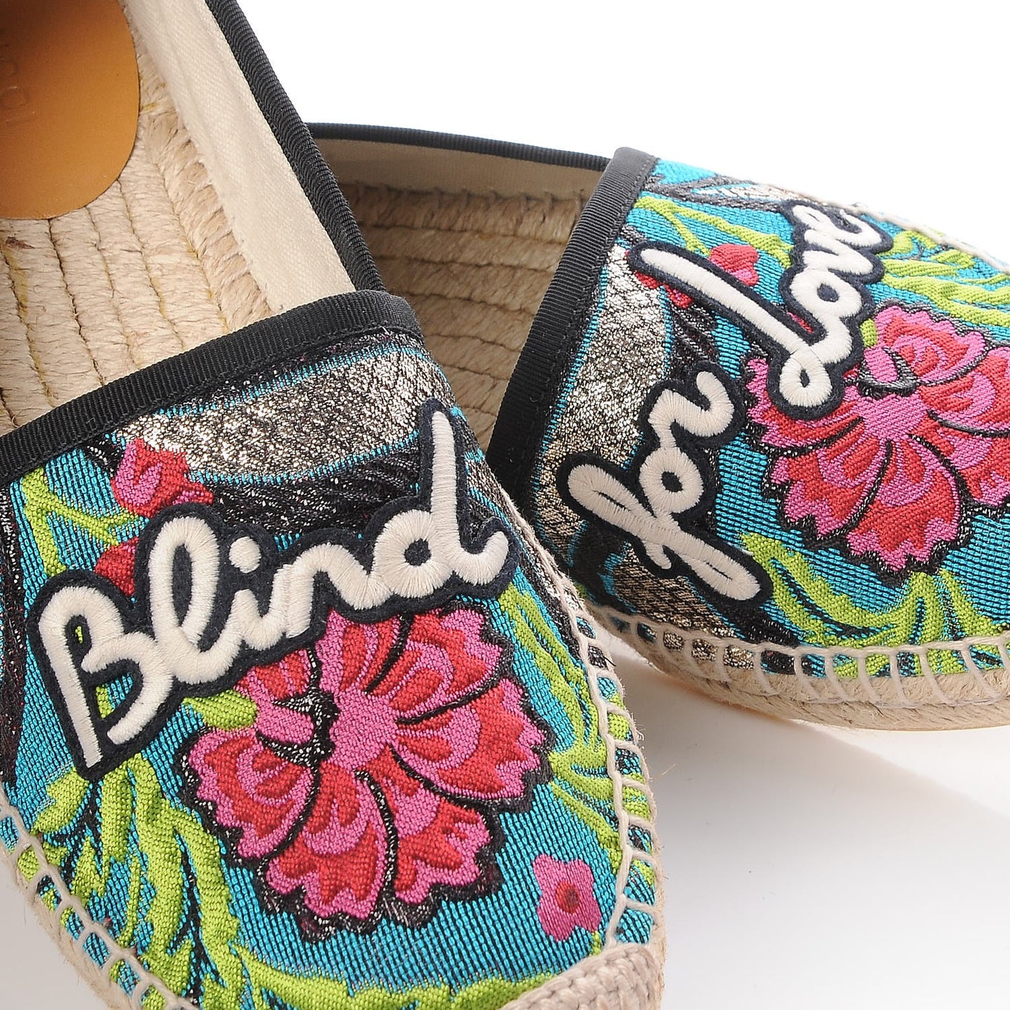 Tapestry Brocade Blind For Love Espadrilles 38 Acquamarine Green Black