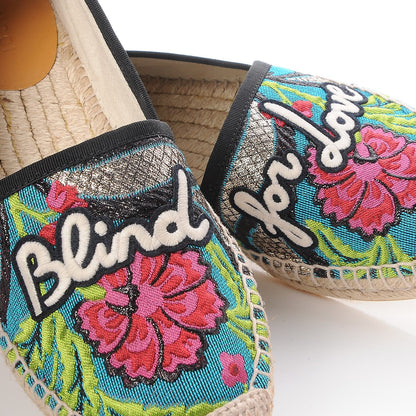 Gucci Tapestry Brocade Blind For Love Espadrilles 38 Acquamarine Green Black 8 of 9