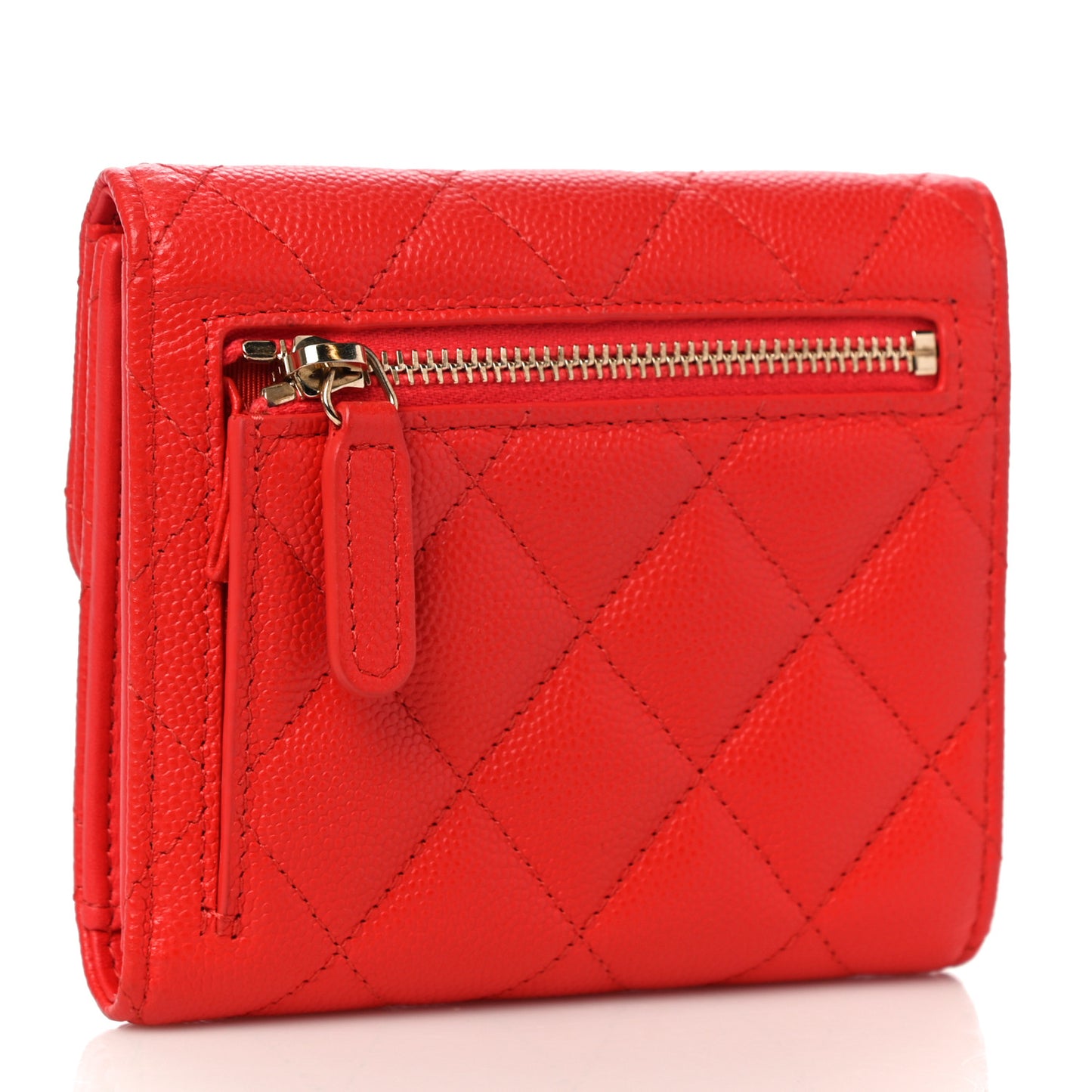 Caviar Quilted Compact Flap Wallet Red
