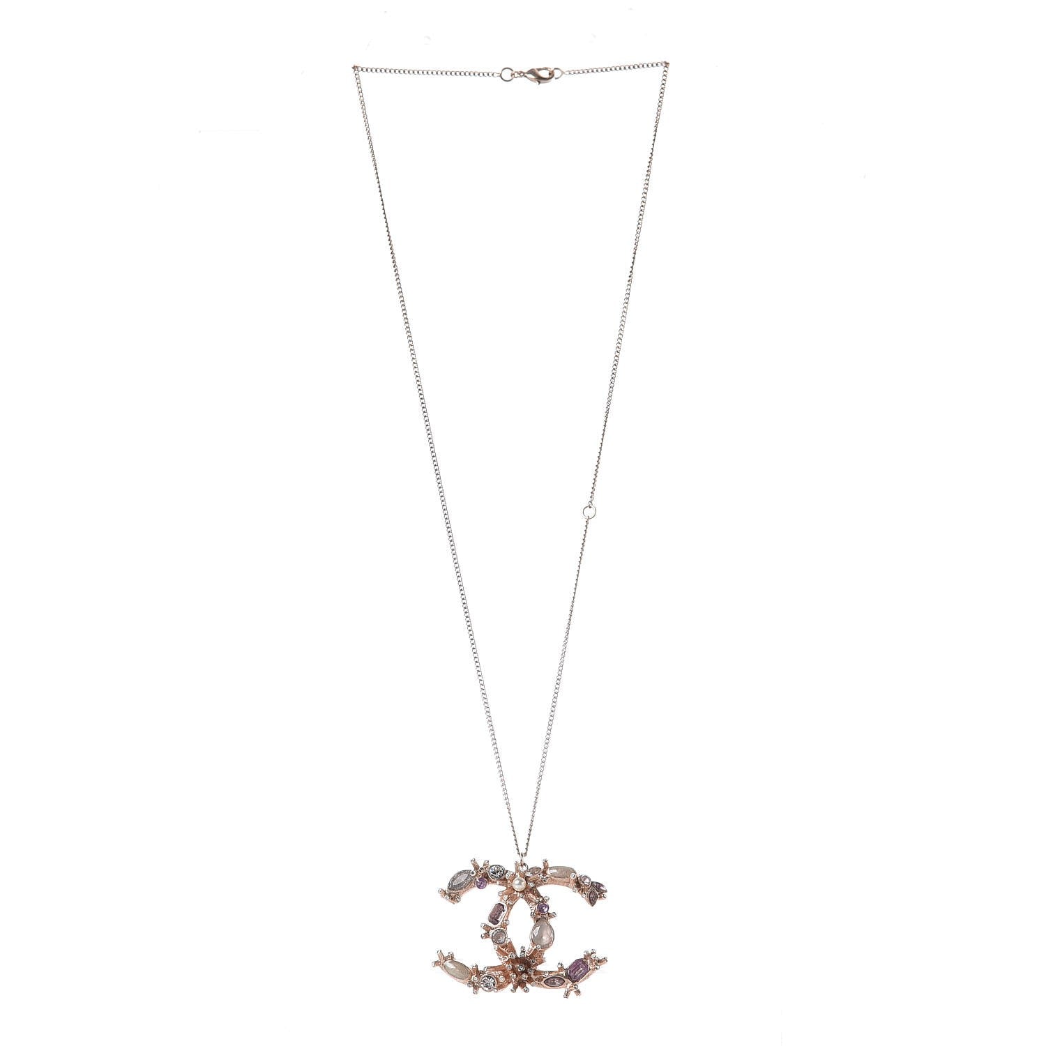 Chanel Resin Crystal CC Drop Necklace Rose Gold Violet 3 of 7