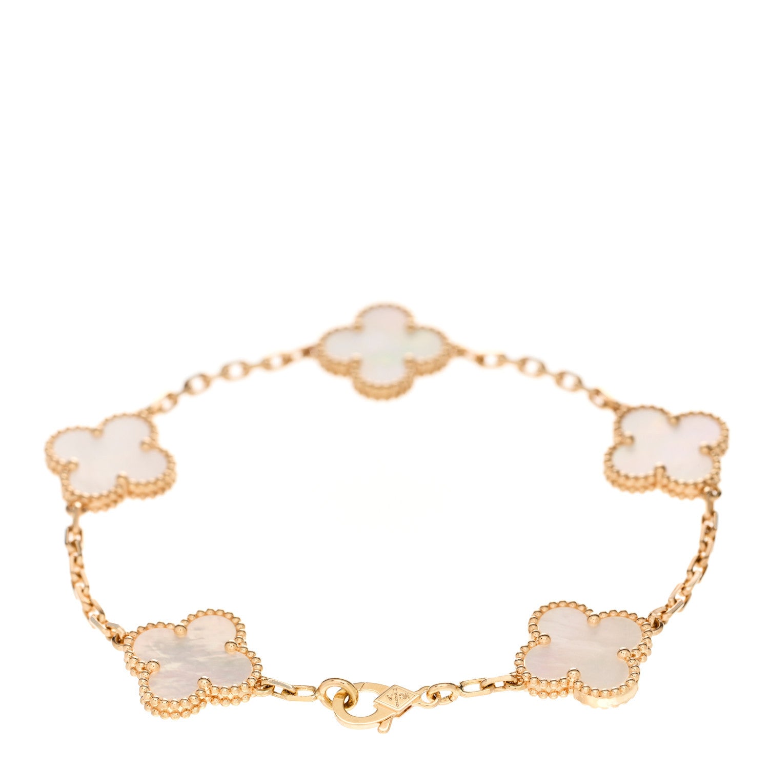 Van Cleef & Arpels 18K Yellow Gold Mother of Pearl 5 Motifs Vintage Alhambra Bracelet 3 of 6