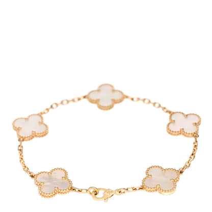 Van Cleef & Arpels 18K Yellow Gold Mother of Pearl 5 Motifs Vintage Alhambra Bracelet 3 of 6