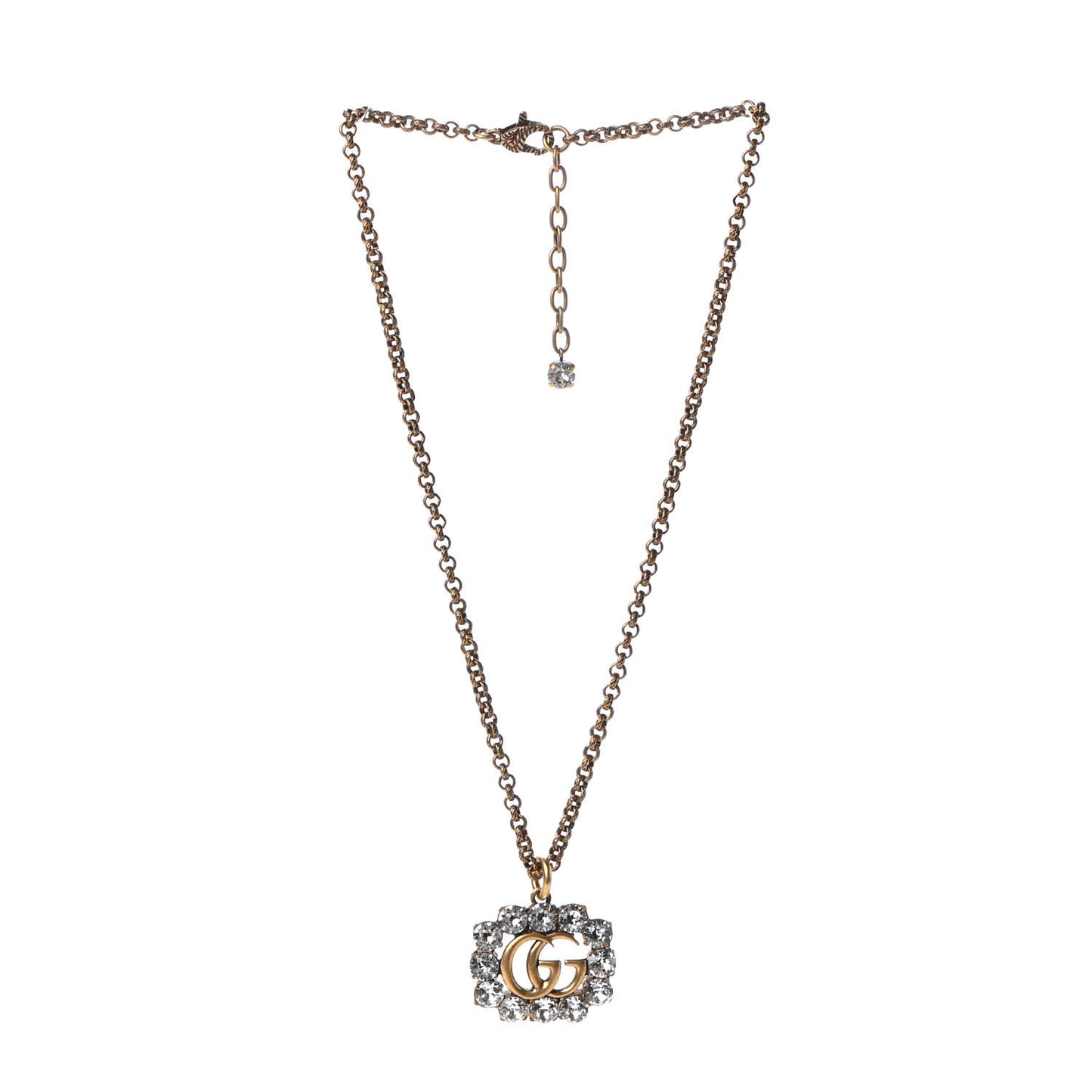 Crystal Embellished Double G Necklace Aged Gold