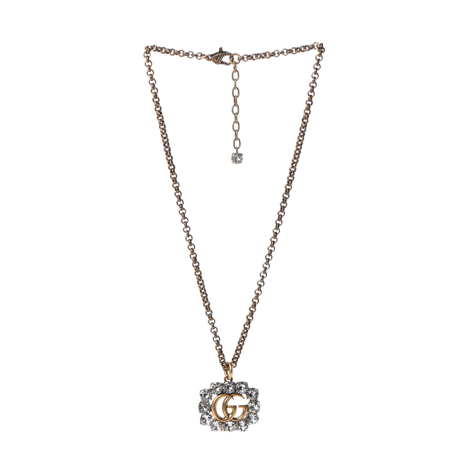 Gucci Crystal Embellished Double G Necklace Aged Gold 3 of 6