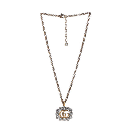 Gucci Crystal Embellished Double G Necklace Aged Gold 3 of 6