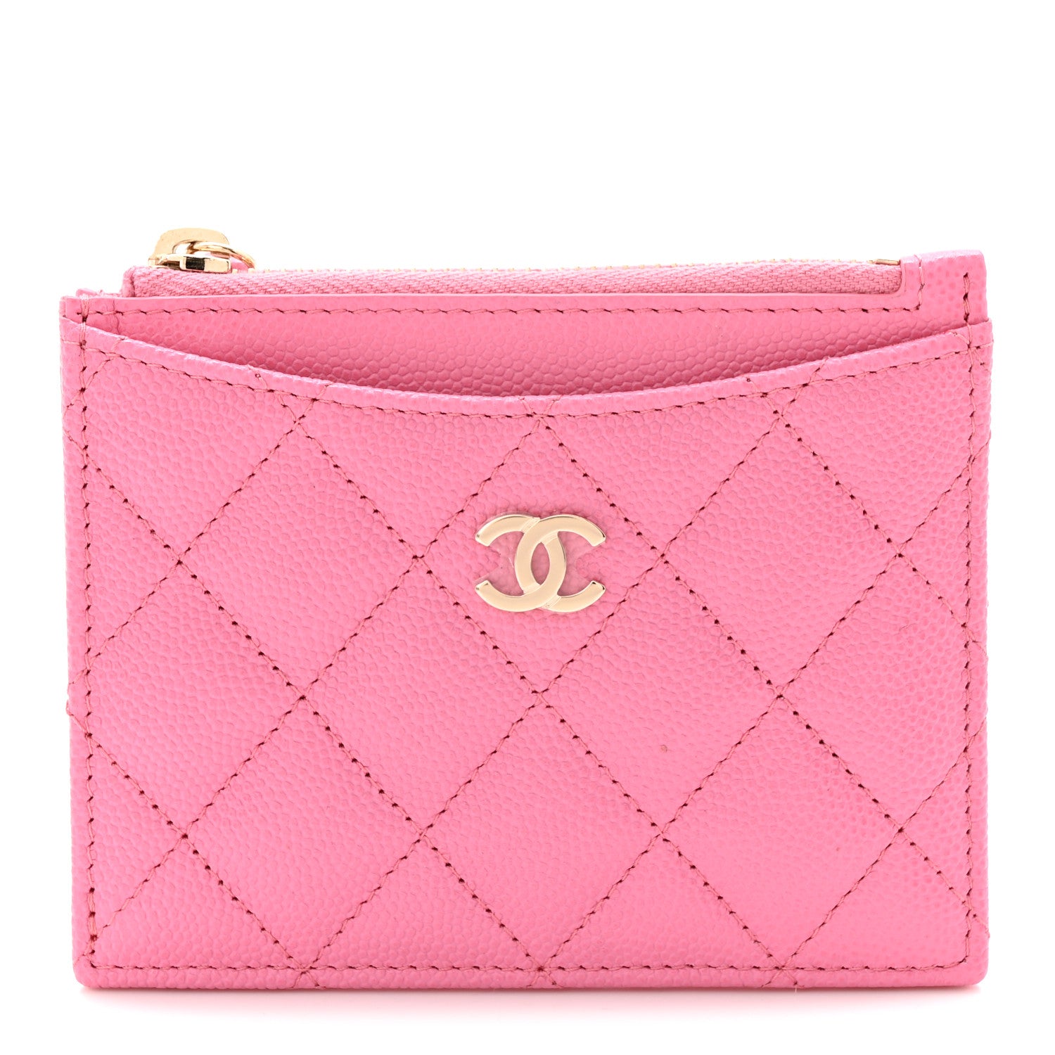 Chanel Caviar Quilted CC Zip Card Holder Pink 1 of 8
