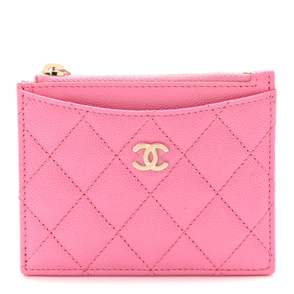 Chanel Caviar Quilted CC Zip Card Holder Pink 1 of 8